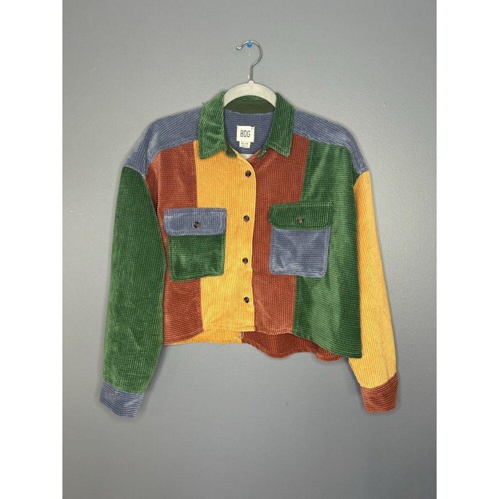 BDG UO Charley Corduroy Colorblock Cropped Top Size XS Boxy Button Oversized - Picture 12 of 14